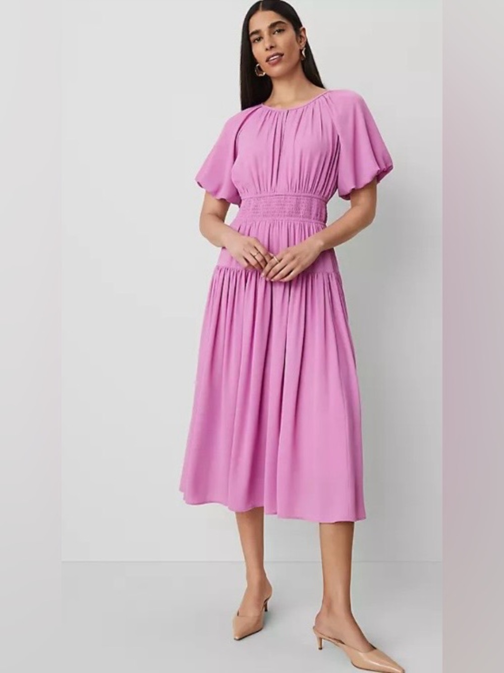 Ann Taylor Petite Split Neck Midi Dress Size 2P